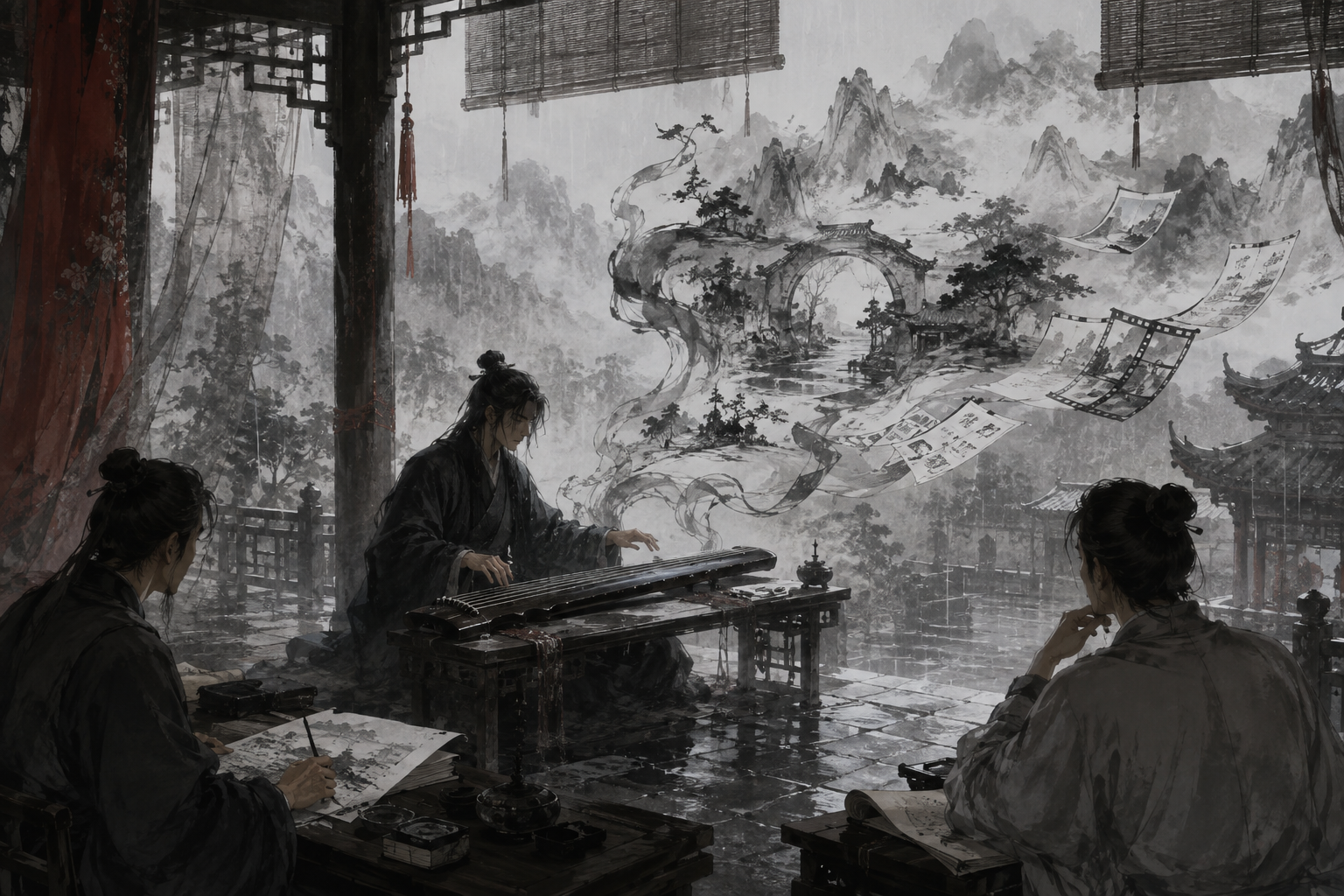 Chinese ink watercolor example